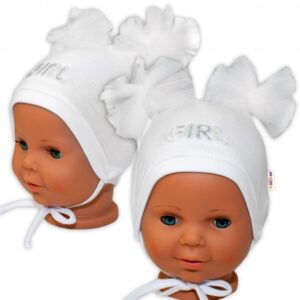 Bavlněná čepička na zavazování Baby Nellys s mašličkami Tutu - bílá, vel. 80/86