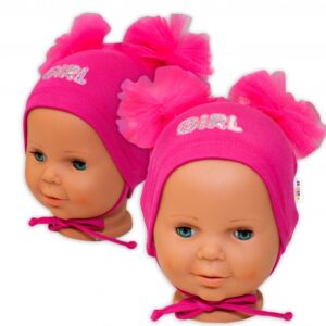 Bavlněná čepička na zavazování Baby Nellys s mašličkami Tutu - tm. růžová, 80/86