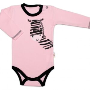 Baby Nellys Body dlouhý rukáv, růžové, Zebra, vel. 68