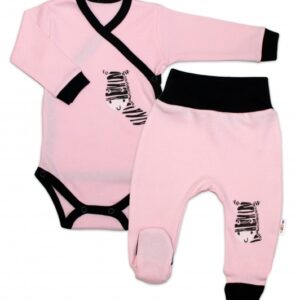 Baby Nellys 2-dílná sada body dl. rukáv + polodupačky, růžová - Zebra