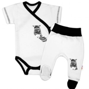 Baby Nellys 2-dílná sada body kr. rukáv + polodupačky, bílá - Zebra, vel. 62