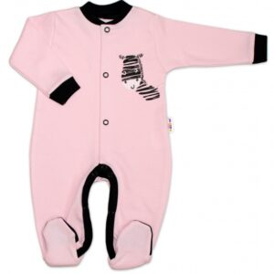Baby Nellys Bavlněný overálek Zebra - růžový, vel. 68