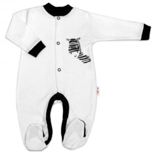 Baby Nellys Bavlněný overálek Zebra - bílý, vel. 74
