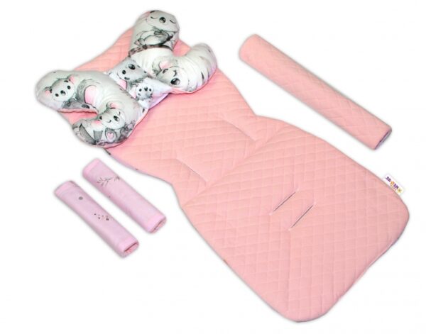 Oboustranný 5-ti dílný komplet do kočárku Velvet, Baby Nellys - Medvídek Koala, růžová - Obrázek 2
