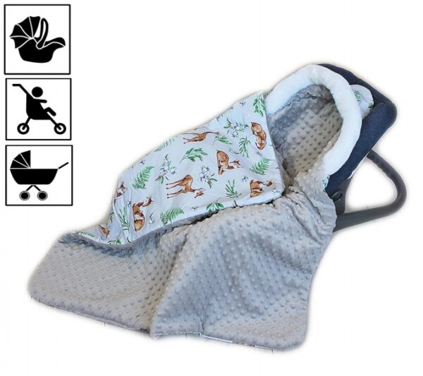Baby Nellys Bavlněná oboustranná dečka 3v1 s minky a kožešinkou, 90x90 cm, srnky - Obrázek 2