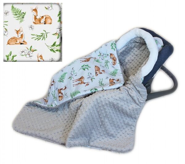 Baby Nellys Bavlněná oboustranná dečka 3v1 s minky a kožešinkou, 90x90 cm, srnky - Obrázek 3
