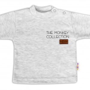 Baby Nellys Bavlněné tričko dlouhý rukáv Monkey - sv. šedý melírek