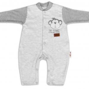 Baby Nellys Bavlněný overálek bez šlapek Monkey - sv. šedý melírek, vel. 86