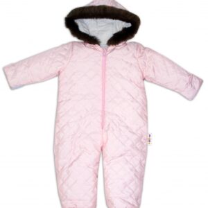 Kombinéza s kapucí a kožíškem Baby Nellys ®prošívaná, bez šlapek, sv. růžová, vel. 98
