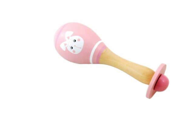 Dřevěné chrastítko rumba koule králíček - růžová, Adam Toys - Obrázek 2