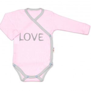 Body dlouhý rukáv Love - zapínání bokem, růžové, vel. 56