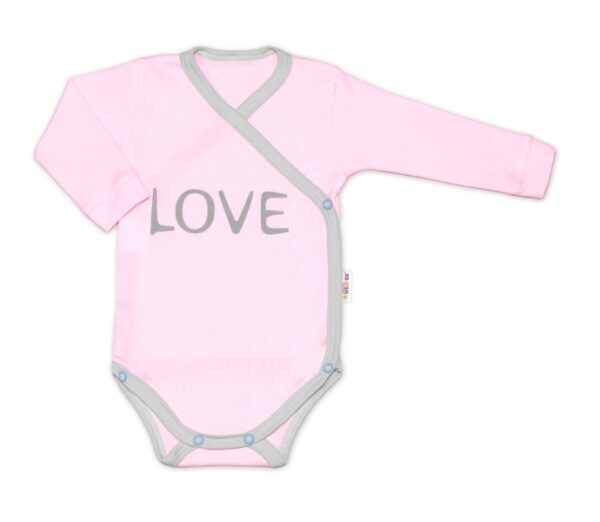 Body dlouhý rukáv Love - zapínání bokem, růžové, vel. 68
