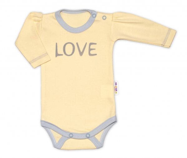 Baby Nellys Body dlouhý rukáv Love - žluté, vel. 74