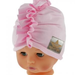 Baby Nellys Jarní/podzimní bavlněná čepice - turban, sv. růžová