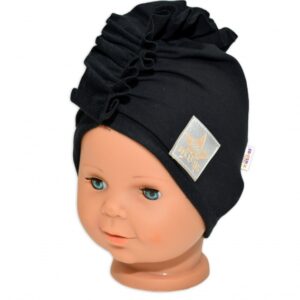 Baby Nellys Jarní/podzimní bavlněná čepice - turban, černá, 44-48 cm, vel. 80/86