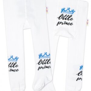 Baby Nellys Dětské punčocháče bavlněné, Little Prince - bílé s modrou korunkou, vel. 80/86