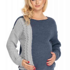 Těhotenský svetr, pletený vzor - jeans/šedá, vel. UNI