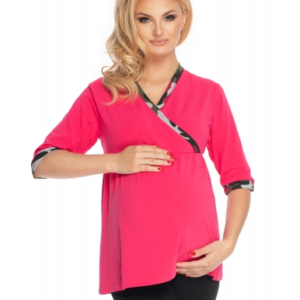 Be MaaMaa Těhotenské, kojící pyžamo 3/4 rukáv - růžová,černá, vel. L/XL