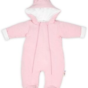 Baby Nellys ® Kombinézka s dvojitým zapínáním, s kapucí a oušky, sv. růžová, vel. 68