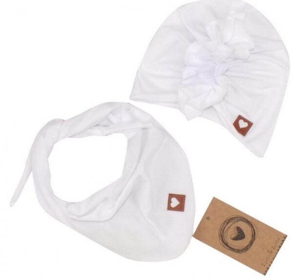Z&Z Stylová dětská jarní/podzimní bavlněná čepice, turban s šátkem, bílá - Image 2