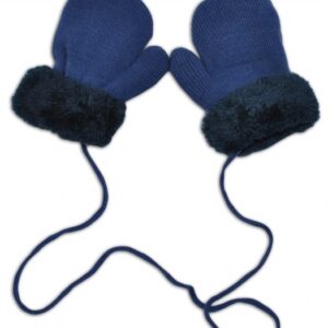 Zimní kojenecké rukavičky s kožíškem - se šňůrkou YO - jeans/granátový kožíšek, 98/104