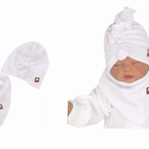Z&Z Stylová dětská jarní/podzimní velurová čepice, turban s šátkem, bílá