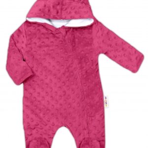 Baby Nellys Kombinézka/overálek MINKY s kapucí a oušky - sytě růžová, vel. 62
