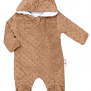 Baby Nellys Kombinézka/overálek MINKY s kapucí a oušky - karamel, hnědá, Vel. 74