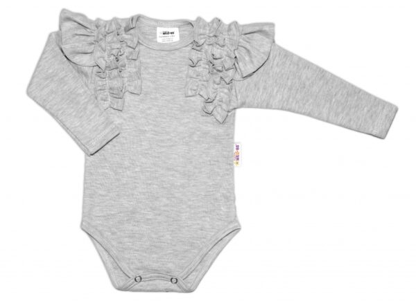 BABY NELLYS  2-dílná sada, body dl.rukáv + suknička s krajkou a volánky, šedá - Image 2