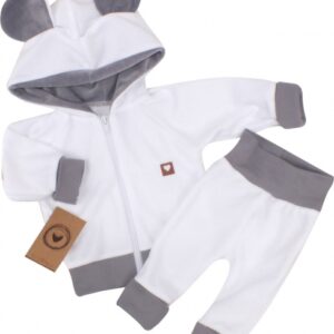 Z&Z Velurová, semišková tepláková souprava TEDDY s oušky - bílá, šedá, vel. 62