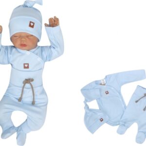 Z&Z 3-dílná soupravička body, polodupačky s provázkem a čepička - sv. modrá, vel. 56