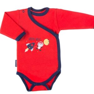 EEVI Kojenecké body dl. rukáv, zapínání bokem Cosmos - červené s potiskem