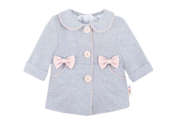 Baby Nellys Dětský bavlněný  kabátek s mašličkami, šedý, vel. 98
