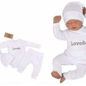 Z&Z 3-dílná soupravička body, tepláčky a čepička Loved  - bílá