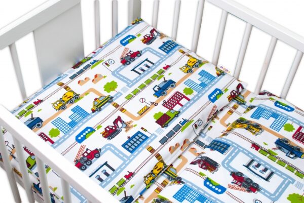 Baby Nellys 3-dílná sada Mantinel s povlečením - Stavební stroje, bílá - Obrázek 2