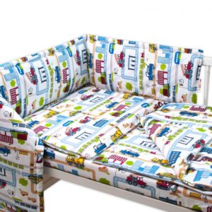 Baby Nellys 3-dílná sada Mantinel s povlečením - Stavební stroje, bílá, 135 x 100