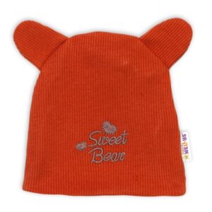 Baby Nellys Dvouvrstvá kojenecká čepička s oušky Teddy - cihlová, vel. 74