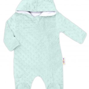 Baby Nellys Kombinézka/overálek MINKY s kapucí a oušky - mátová, vel. 80