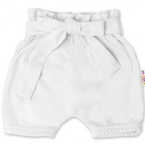 Baby Nellys Bavlněné kraťasy s ozdobným páskem - bílé, vel. 98/104