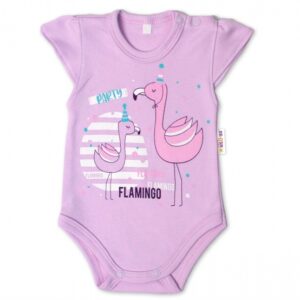Baby Nellys Bavlněné kojenecké body, kr. rukáv, Flamingo - lila