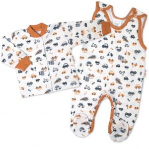 Baby Nellys  2-dílná sada, bavlněné dupačky s košilkou Car, smetanové