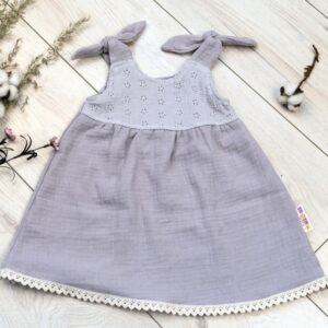 Baby Nellys Letní lehoučké mušelínové šaty Summer - šedé