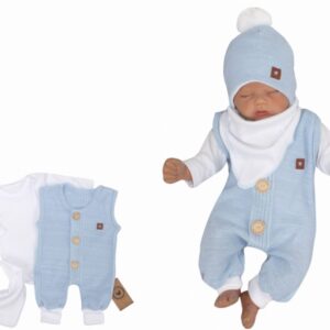 Z&Z 3-dílná soupravička body, dupačky s knoflíčky a šátek, bílá/modrá, vel. 62