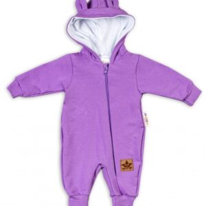 Baby Nellys Teplákový overal s kapucí Teddy - fialový, vel. 62