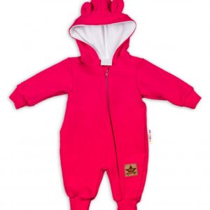 Baby Nellys Teplákový overal s kapucí Teddy - malinový, vel. 86