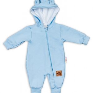 Baby Nellys Teplákový overal s kapucí Teddy - sv. modrý, vel. 86