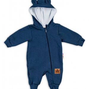 Baby Nellys Teplákový overal s kapucí Teddy - granátový, vel. 80