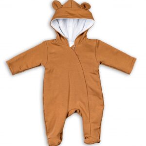 Baby Nellys Kojenecký teplákový overal s kapucí Teddy - karamelový, vel. 86