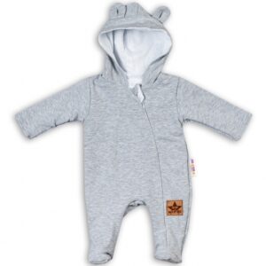 Baby Nellys Kojenecký teplákový overal s kapucí Teddy - šedý, vel. 86