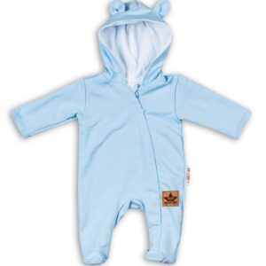 Baby Nellys Kojenecký teplákový overal s kapucí Teddy - sv. modrý, vel. 86